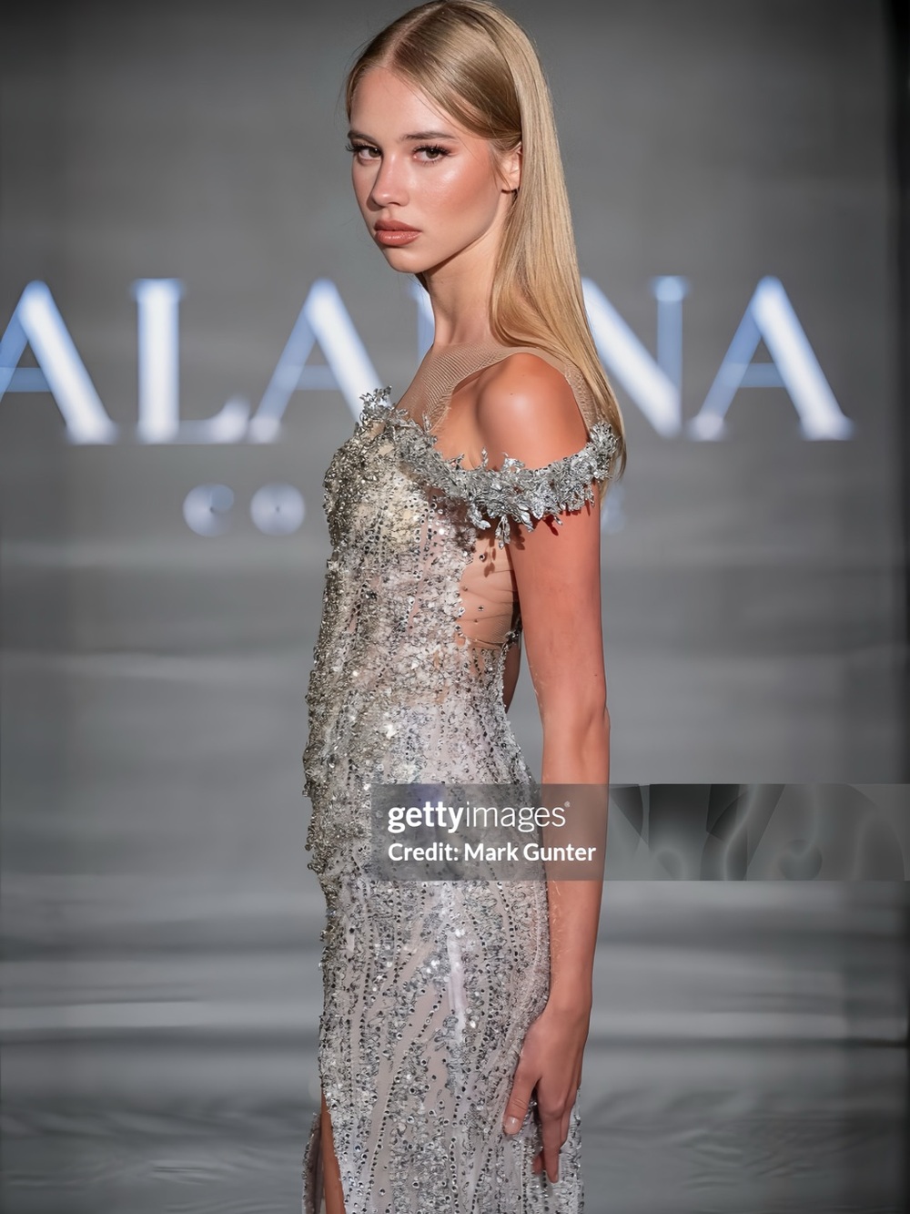 ALANNA COUTURE NYFW Crystal Silver Pageant Gown | One-of-One Runway Design